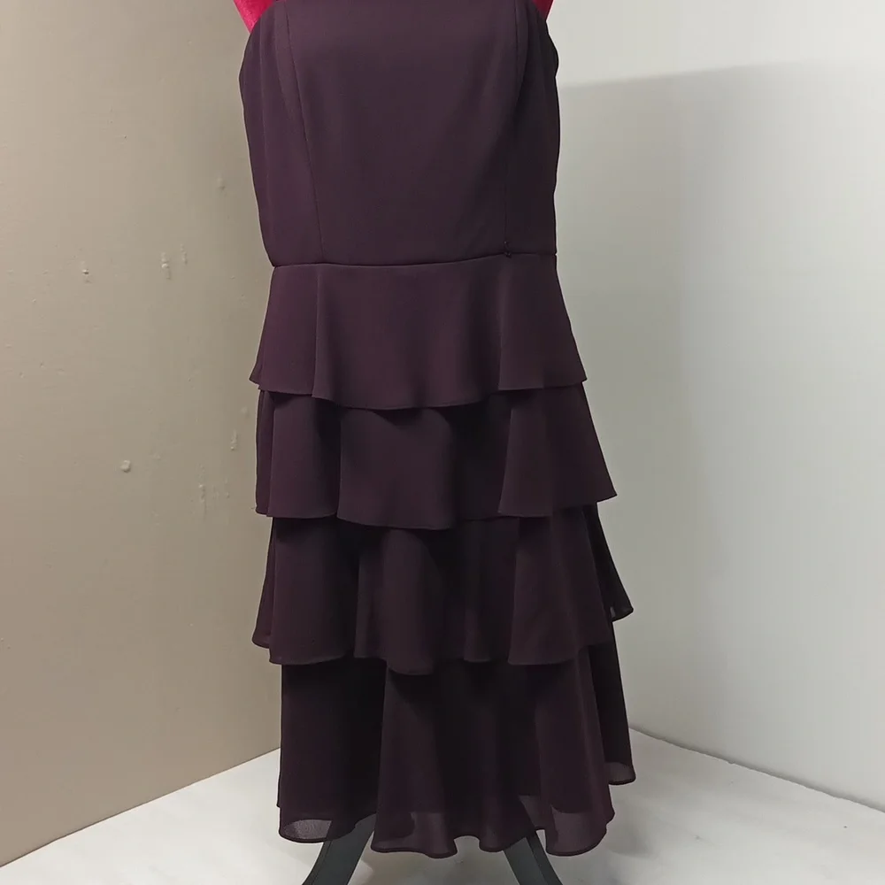 S.L.fashions Dress women's size 14|purple /plum tier ruffle Dress EUC. - Picture 3 of 13